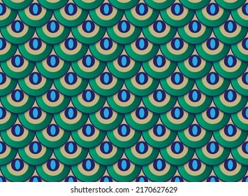 Continuous abstract background pattern. Fish scale shape. Peacock's tail Color. Fabric or paper pattern
