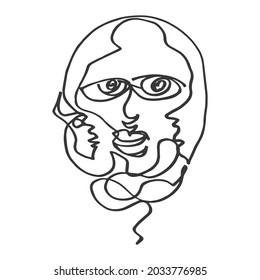arte de la línea frontal abstracta continua dibujado en fondo oscuro