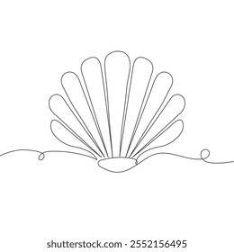 Um desenho contínuo abstrato de uma linha do ícone da concha do mar. Ilustração em vieira, arte vetorial