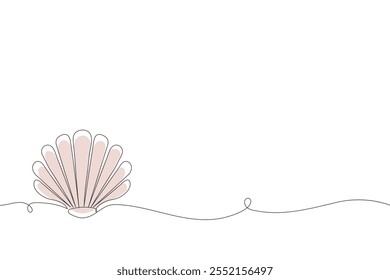 Continuous abstract one line drawing of sea shell icon. Scallop illustration, line art