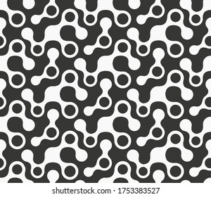 Continuous Abstract Vector Round Background Texture. Seamless Fabric Graphic Bio Backdrop Pattern. Repeat Monochrome Biological Wallpaper Pattern. Fashion Print Texture. 