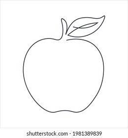 Dibujo continuo de manzanas. Resumen de estilo minimalista. Dibujar fruto con una sola línea.  El fruto de manzana de contorno se dibujó en una línea. Ilustración vectorial sobre fondo blanco aislado.