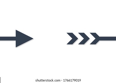 Continuous Arrow Icon. Right Arrow Head Geometric Shape with Shadow isolated on White Background. Flat Vector Icon Design Template Element