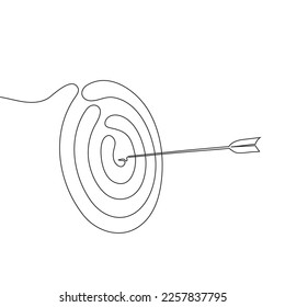 Continuous arrow pattern in the center of the target. Target drawn with one hand. Vector illustration