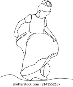 Continuous art or one line drawing of a woman dancing - this is a relaxing vector illustration