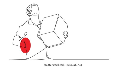 continuous back pain line.one line drawing of man having back pain while carrying things.minimalist back pain line.single line vector illustration.isolated white background