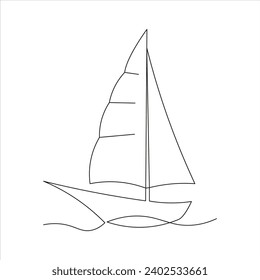 Diseño continuo y hermoso de dibujos en barco de vela de una línea