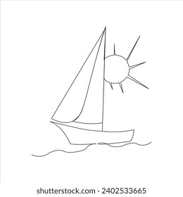 Continuous beautiful one line sailing boat drawing art design