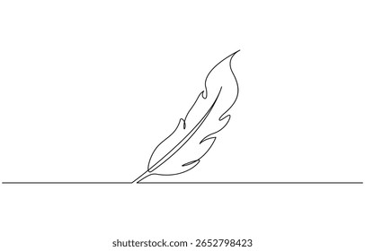 Continuous bird feather one line drawing of feather isolated outline vector, Single line drawing illustration of Bird feather symbol of writer. Bird feather concept vector art.