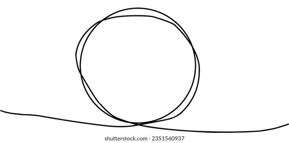 Continuous black line drawing with circle isolated on white background.