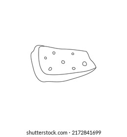 Continuous black line drawing piece of cheese. Simple food and cooking illustration in sketch doodle style. Design for social networks, web, advertising, banners, menu, recipes, coloring. 