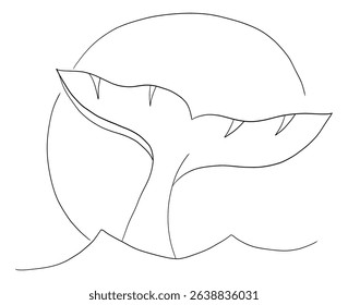 Continuous black line drawing of whale tail minimalist ocean animal symbol on white background