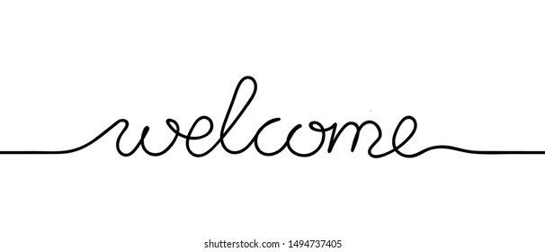 Continuous Black Line Drawing Word Welcome. Minimalist Welcome Concept. Vector Illustration