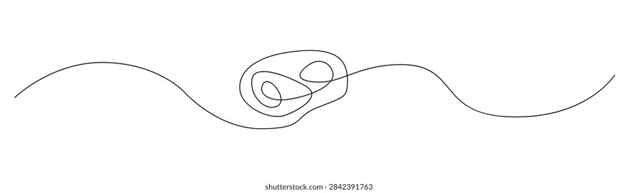 A continuous black line forming a tangled knot, symbolizing complexity, problem-solving, or a confused thought process, on a white background.