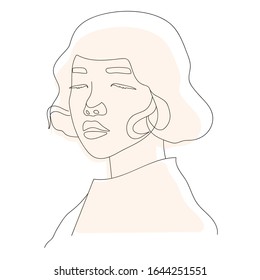 Continua о nueva línea negra 
con fondo rosa sobre blanco, retrato de moda contemporáneo en un estilo minimalista, abstracto, ilustración de joven mujer dibujada a mano para Beauty Concept, t-Pantalones, Print