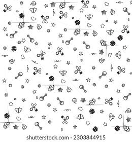 Continuous black stripes, baby items, white background, can produce fabric patterns.