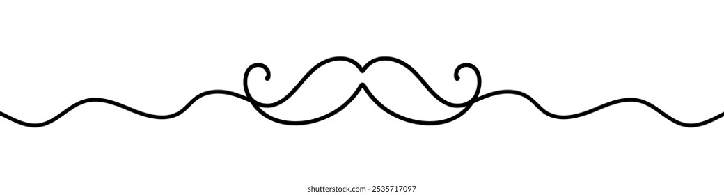 Linha fina preta contínua está formando um bigode como forma, criando uma linha divisória elegante vintage olhar