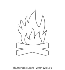 Continuous bonfire drawing, single-line art, and outline minimalistic style vector art illustration