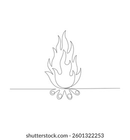 Continuous Bonfire in one line art drawing style. Campfire black line sketch