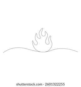 Continuous Bonfire in one line art drawing style. Campfire black line vector
