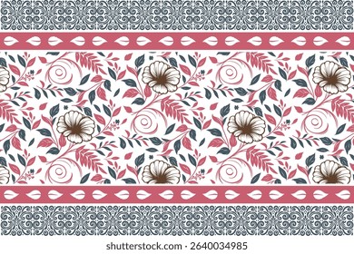 Continuous botanical design with hand drawn line florals. Seamless textile pattern for packaging, wallpaper and accessories.

