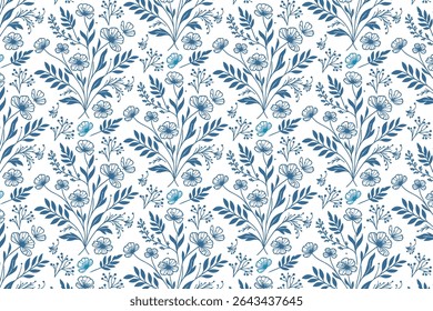 continuous botanical sketch line art for fabric print design featuring floral motifs and minimal decoration for trendy fashion use

