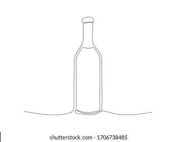 Continuous bottle of wine line stock vector illustration isolated on white background