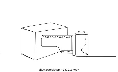 Continuous Box and analog roll film Isolated. Concept photography,business,digital vector illustration