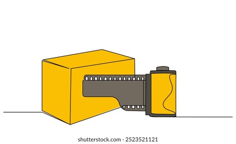 Caixa contínua amarelo e rolo analógico rolo de filme cor plana isolada. Fotografia conceitual,negócios,ilustração vetorial digital	