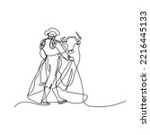 continuous bullfighting line. bullfight line drawing. Bulfighting has been prohibited in Catalunia since 2011 for animal torturing.