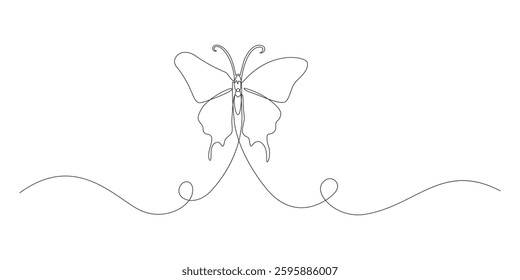 Continuous butterfly single line art drawing vector illustration
