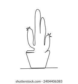 Continuous cactus one-line vector drawing and outline-style single-line illustration art