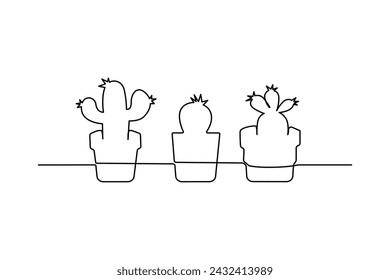 Continuous cactus one-line vector drawing and outline-style single-line illustration art