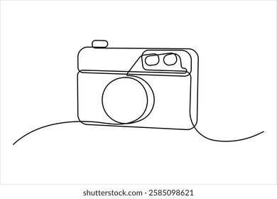 Continuous camera one line art drawing of sketch and outline vector art illustration minimalism

