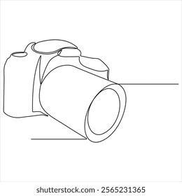 Continuous camera single line art drawing sketch vector illustration