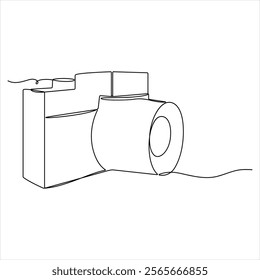 Continuous camera single line art drawing sketch vector illustration