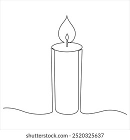 Continuous candle light one line art drawing vector isolated on white minimalist style