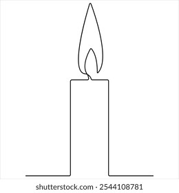 Continuous candle light one line art drawing vector isolated on white minimalist style