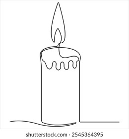 Continuous candle light one line art drawing vector isolated on white minimalist style