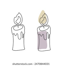 Continuous Candle one line art vector illustration