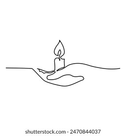 Continuous Candle one line art vector illustration