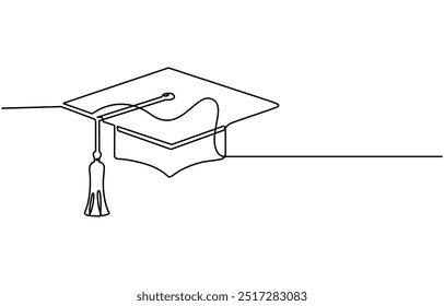 Continuous cap one line art drawing of graduation hat concept outline vector, Graduation Single Line Icon, one line drawing of graduation cap isolated on white background vector illustration