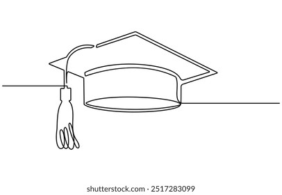 Continuous cap one line art drawing of graduation hat concept outline vector, Graduation Single Line Icon, one line drawing of graduation cap isolated on white background vector illustration