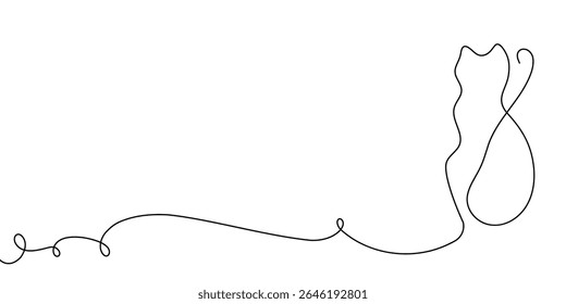 Linha de gato contínuo desenhando animal esboço vetor um animal esboço desenho. Linha dois gato feliz doodle casal 2 branco gatinho fundo preto bonito clipart amizade silhueta contorno ilustração back art
