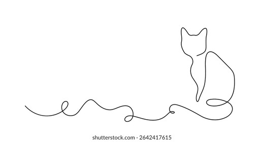 Continuous cat line sketch draw animal one pet outline vector drawing. Two art cat happy doodle couple 2 kitten white black background cute illustration friendship clipart silhouette contour back line