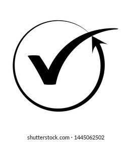 Continuous changes, progress. Check mark and rotate arrow vector icon. Vector icon.