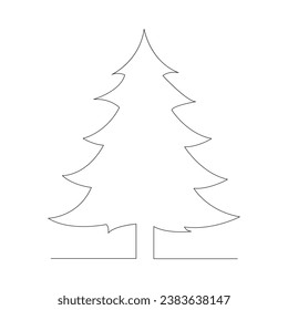 Continuous christmas tree single line art drawing vector outline illustration