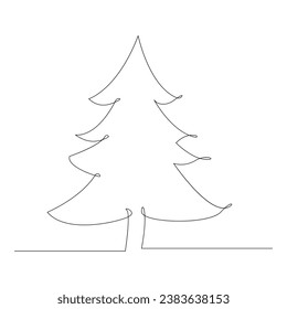 Continuous christmas tree single line art drawing vector outline illustration