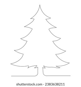 Continuous christmas tree single line art drawing vector outline illustration
