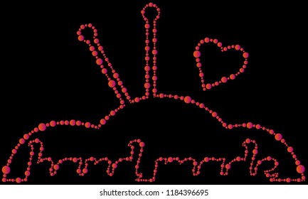 Continuous circle line drawing text Hand Made, knitting yarn and needles